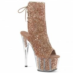 Pleaser Shoes 7" Heel Glitter Open Toe Ankle Boot (ADORE-1018G)