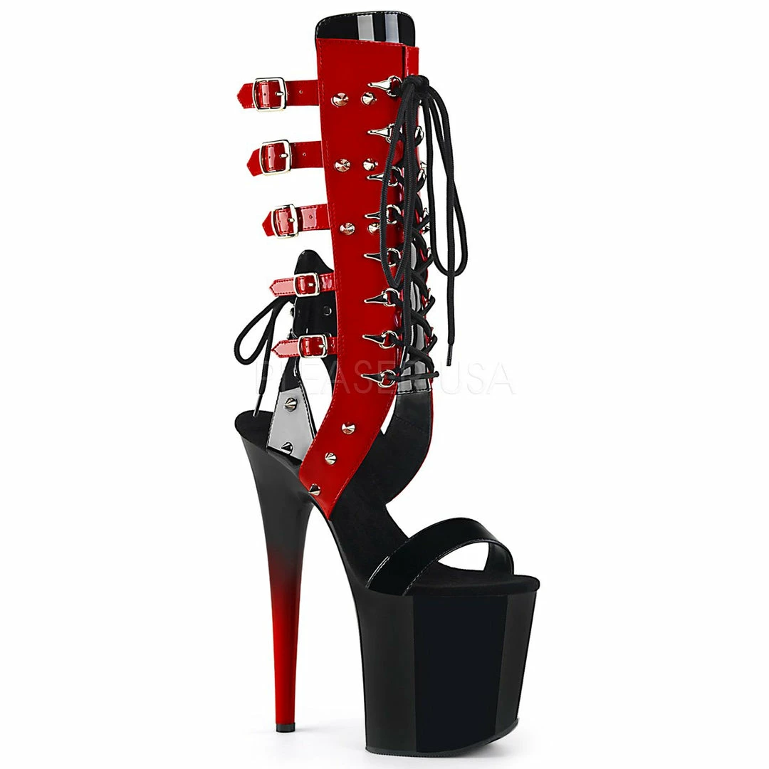 Pleaser Shoes 8" Mid-Calf Multi-Buckle Front Lace Up Platform Heel (FLAMINGO-800-38)