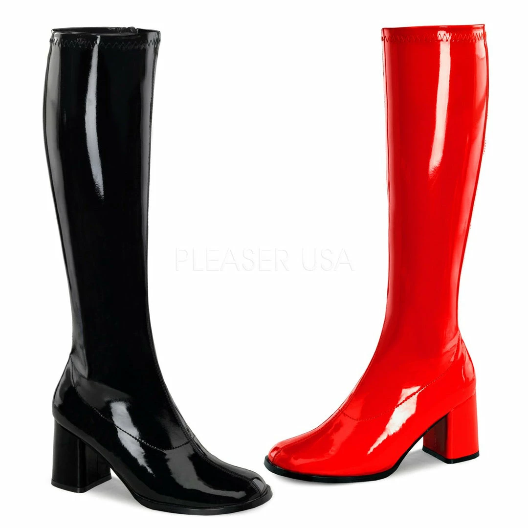 Pleaser Shoes 3" Block Heel Dual Color Black/Red GoGo Boot (GOGO-300HQ) Funtasma - Halloween